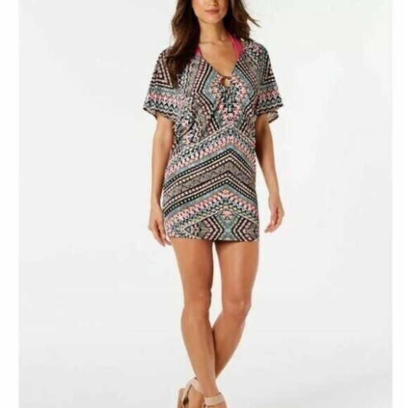 Bar III Neon Tribal Tunic Swimsuit Cover-Up Medium $70 NEW - Picture 1 of 2